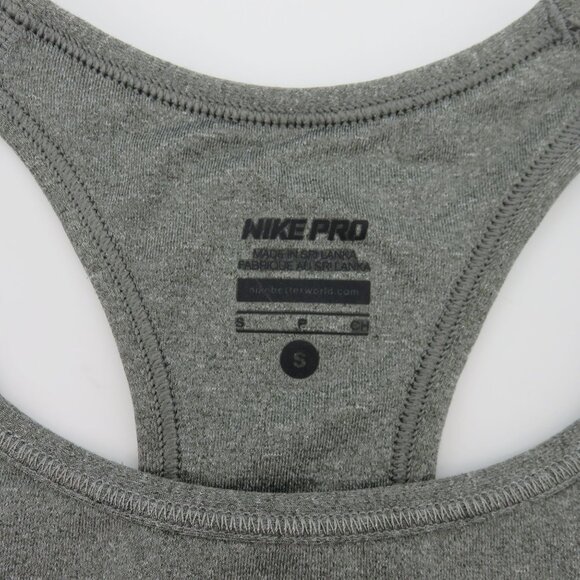 Nike Pro Womens Small Gray Grey Racerback Wireless Sports Bra Dri Fit Black Logo - Picture 6 of 10